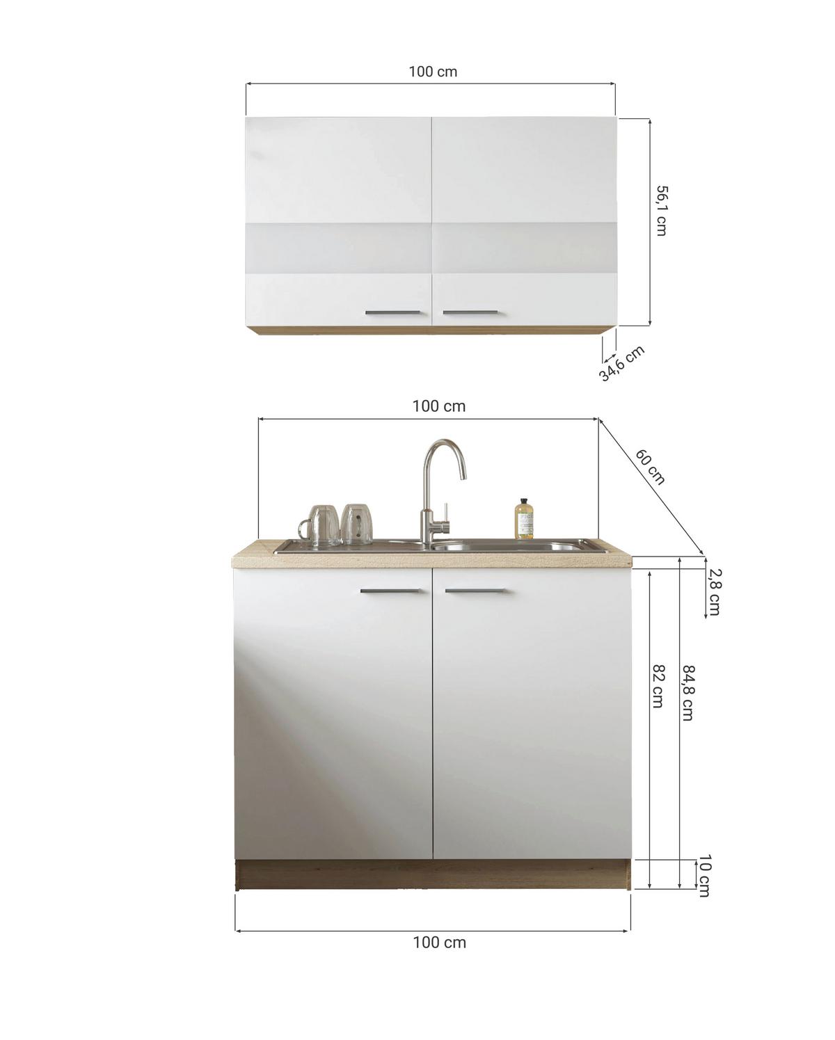 Majhna Kuhinja Merle, 100cm - srebrne barve/črna, Basics, kovina/steklo (100cm) - Respekta