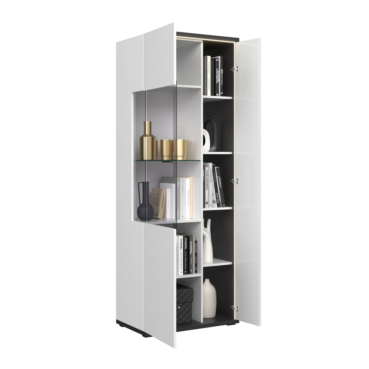 Vitrina Ambiente Plus - bijela/bijela visoki sjaj, Moderno, staklo/drvni materijal (73,4/199,1/43,6cm) - Modern Living