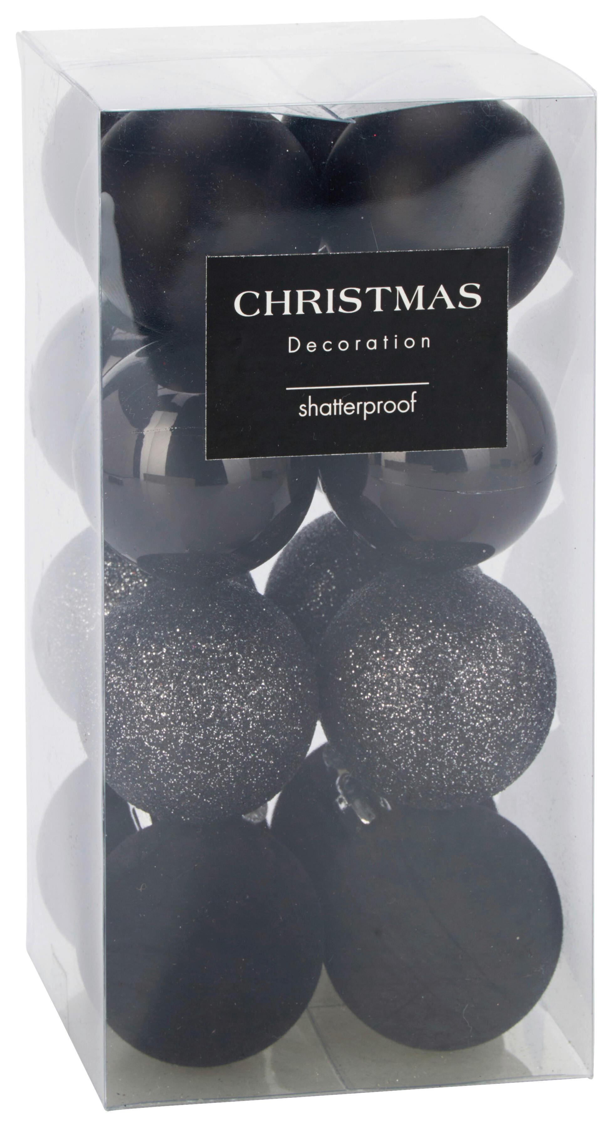 Christbaumkugel-Set Romy Schwarz 16-teilig - Schwarz, KONVENTIONELL, Kunststoff (5cm) - Mömax