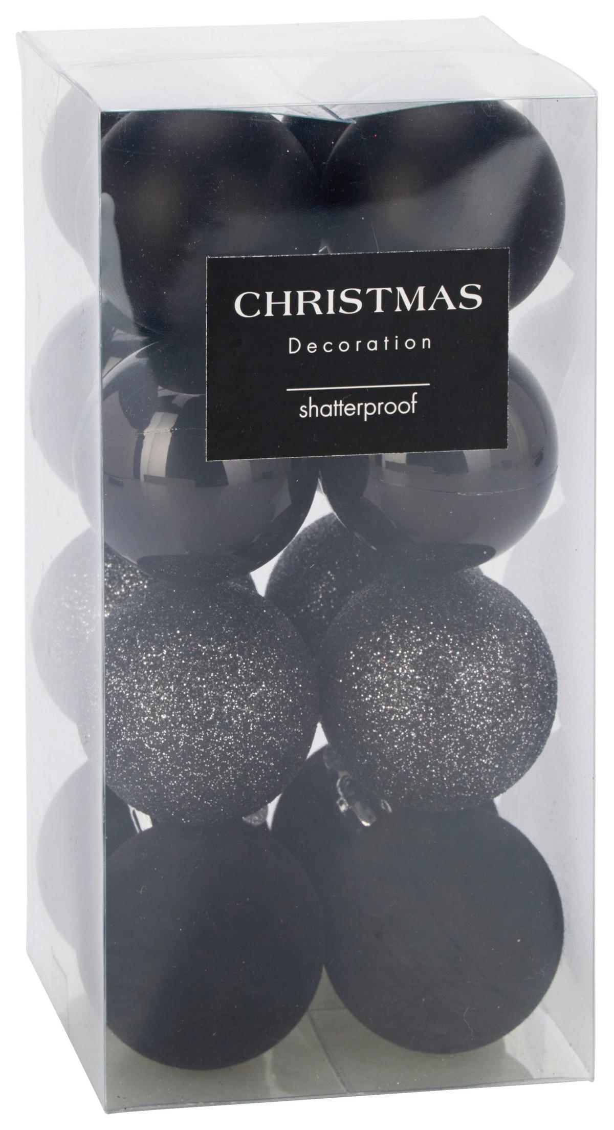 Christbaumkugel-Set Romy Schwarz 16-teilig - Schwarz, KONVENTIONELL, Kunststoff (5cm) - Mömax