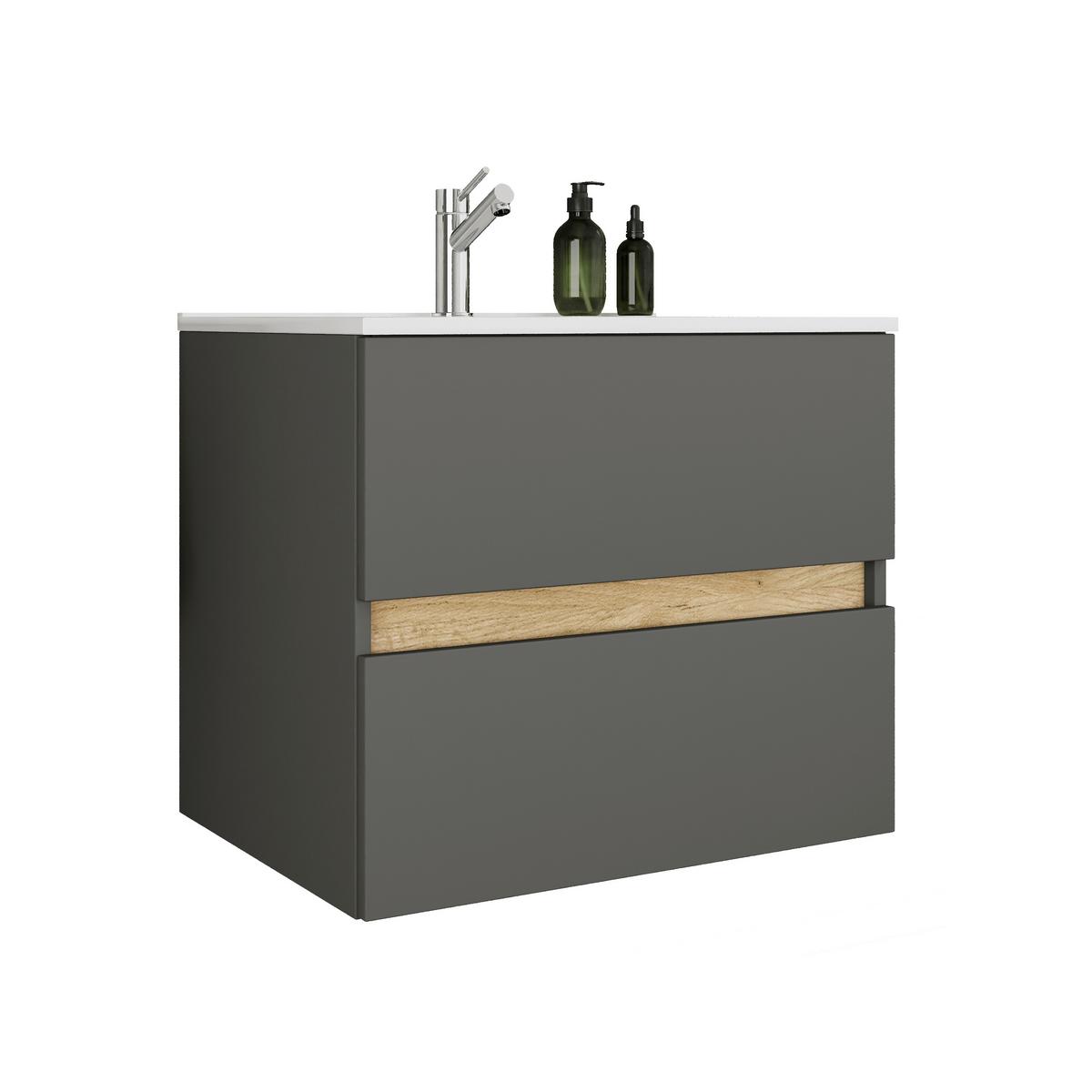 Badezimmer Cosila - Honigeiche/Weiss, Trend, Keramik/Holzwerkstoff (61/51/47cm) - MID.YOU