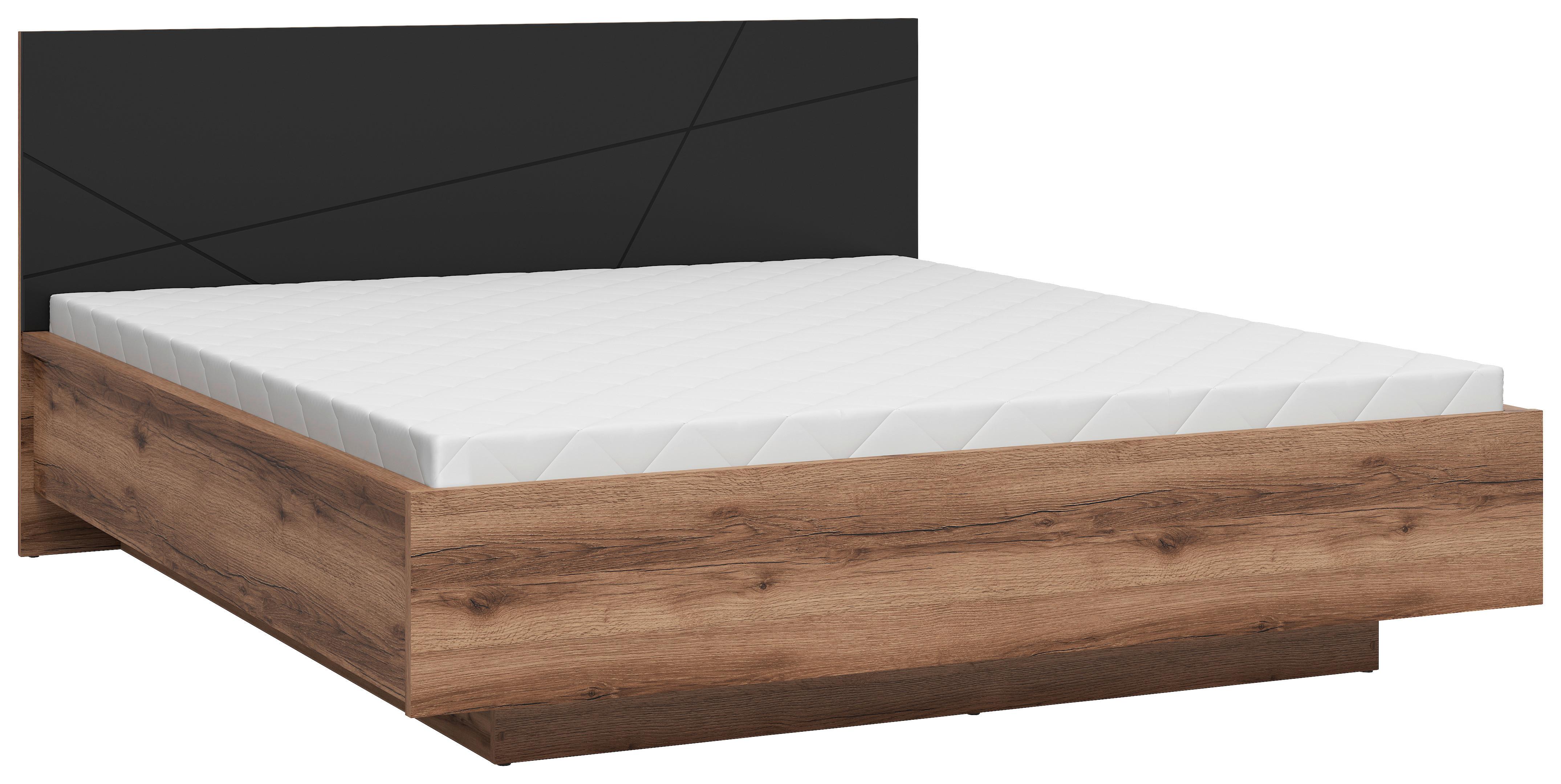 Bett Forn Schwarz/Eiche ca. 180x200 cm - Eichefarben/Schwarz, MODERN, Holzwerkstoff (180/200cm) - MID.YOU