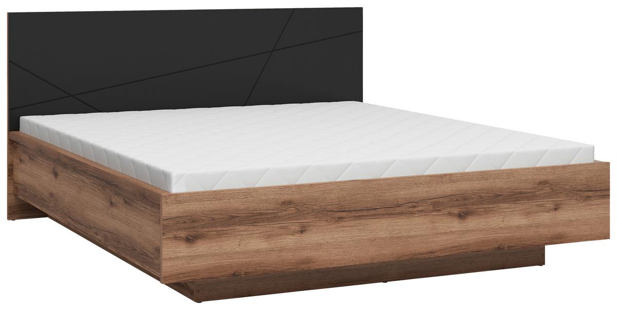 Bett Forn Schwarz/Eiche ca. 180x200 cm - Eichefarben/Schwarz, MODERN, Holzwerkstoff (180/200cm) - MID.YOU