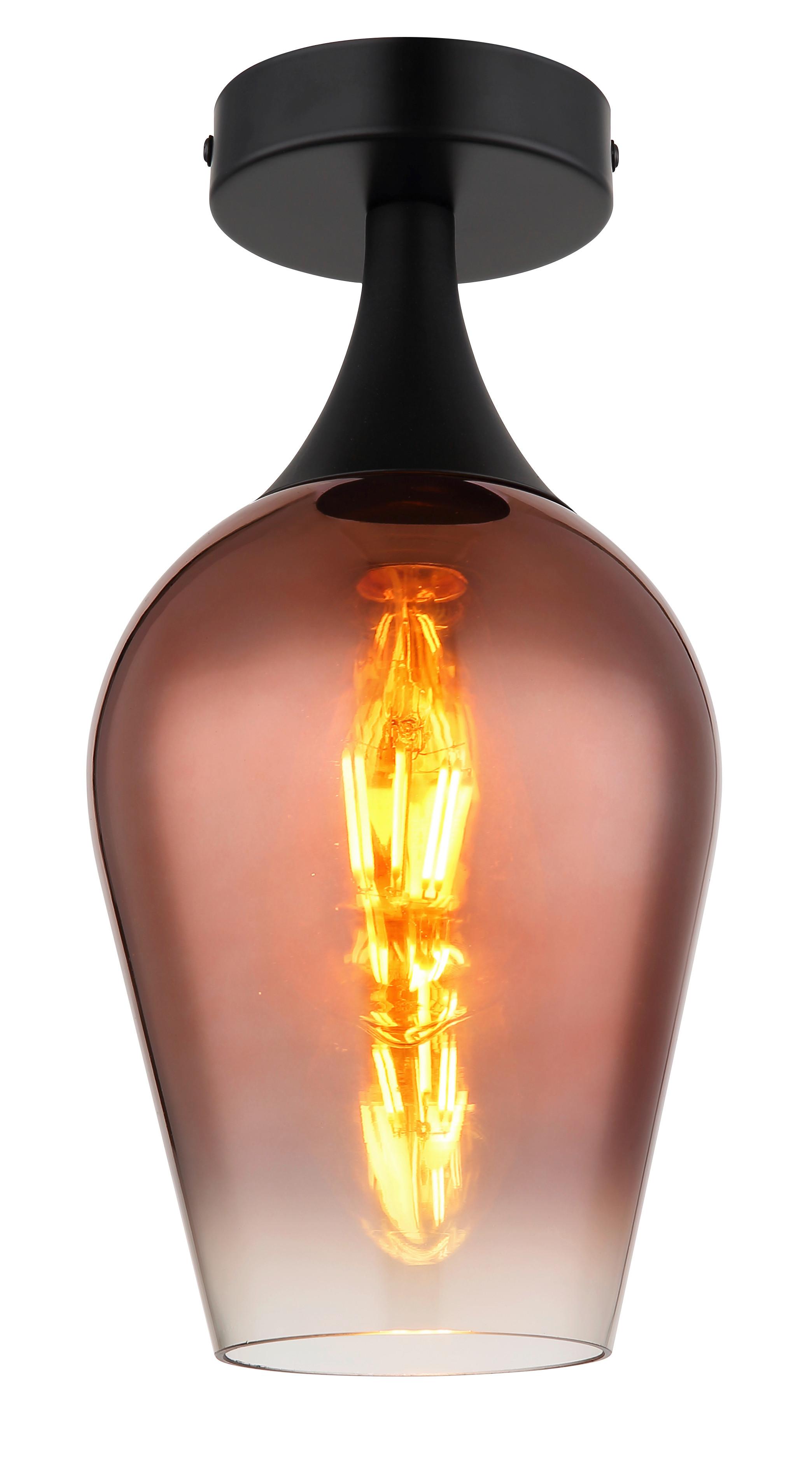 Deckenleuchte Lavus Schwarz/Kupfer max.40 Watt - Klar/Schwarz, Trend, Glas/Metall (15/30cm) - Globo