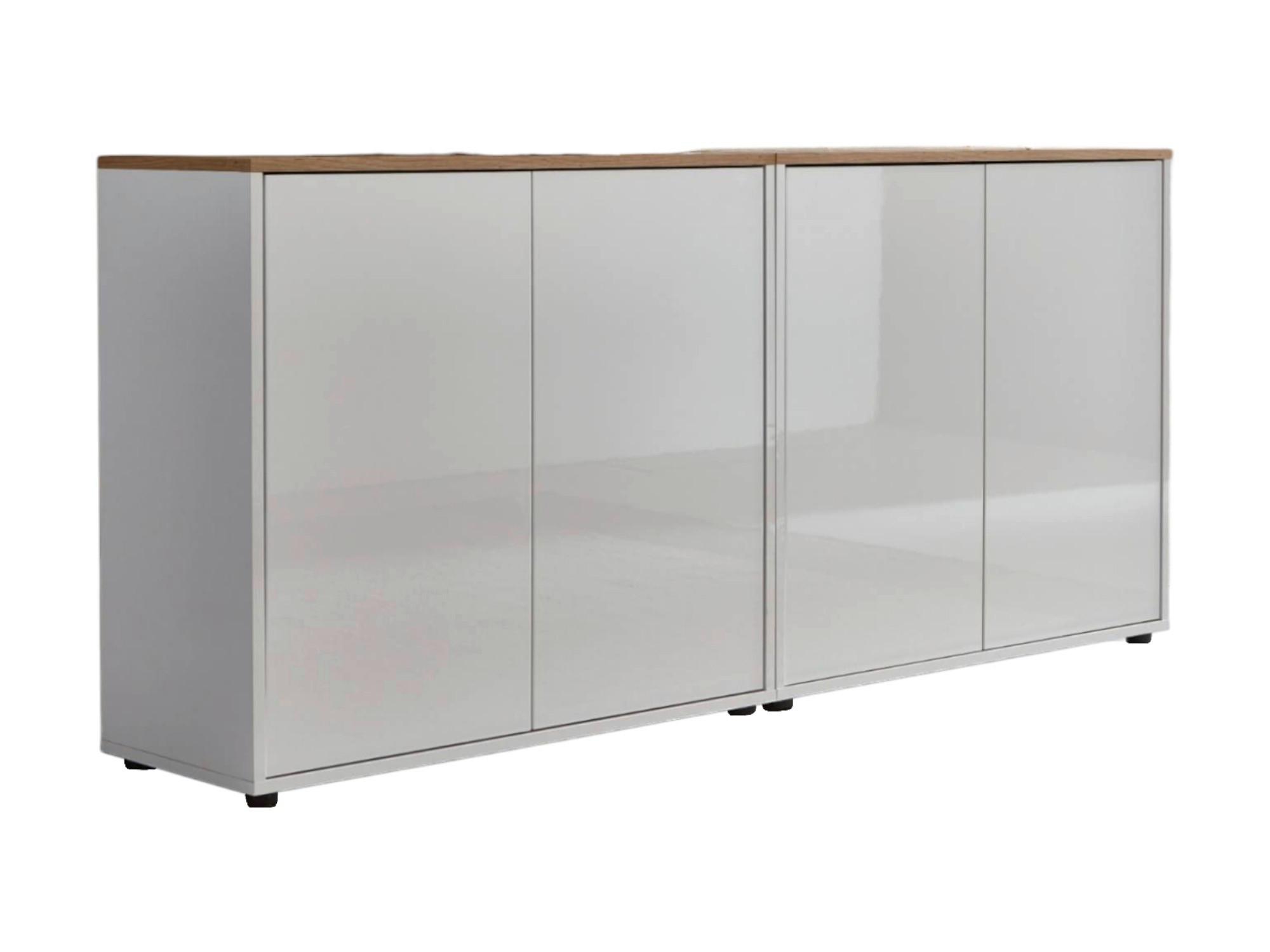 Sideboard Mailand Set 2 Weiß/Eiche - Weiß Hochglanz/Schwarz, MODERN, Holzwerkstoff/Kunststoff (158/73/33cm) - MID.YOU