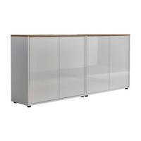 Sideboard Mailand Set 2 Weiß/Eiche - Weiß Hochglanz/Schwarz, MODERN, Holzwerkstoff/Kunststoff (158/73/33cm) - MID.YOU