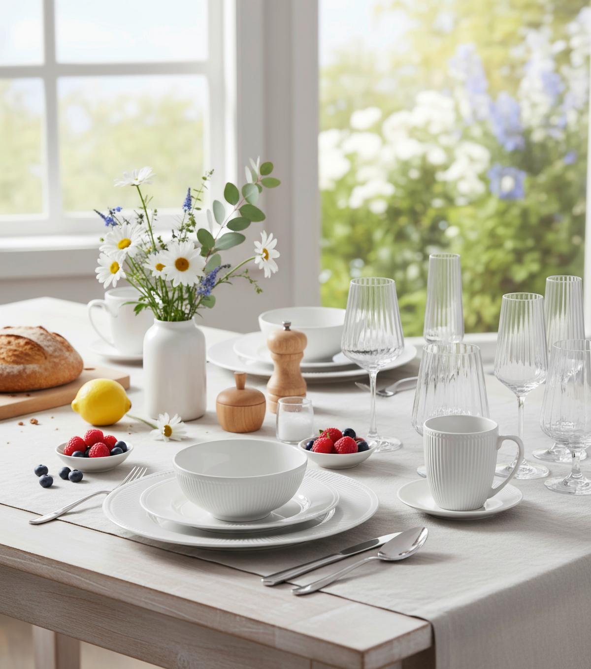 SERWIS OBIADOWO-ŚNIADANIOWY NELE - biały, Konventionell, ceramika - Landscape