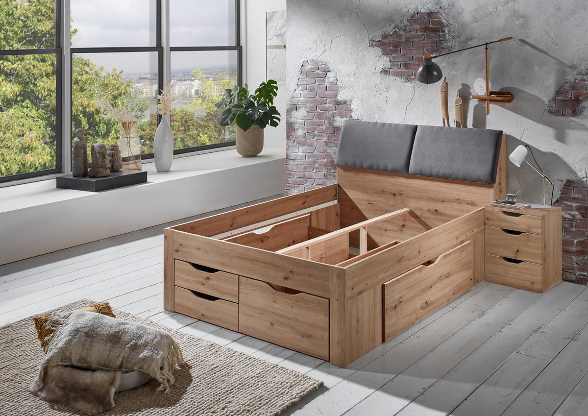 Krevet S Prostor. Za Odlaganje Maxi - siva/hrast Artisan, Konvencionalno, drvni materijal (140/200cm) - Modern Living