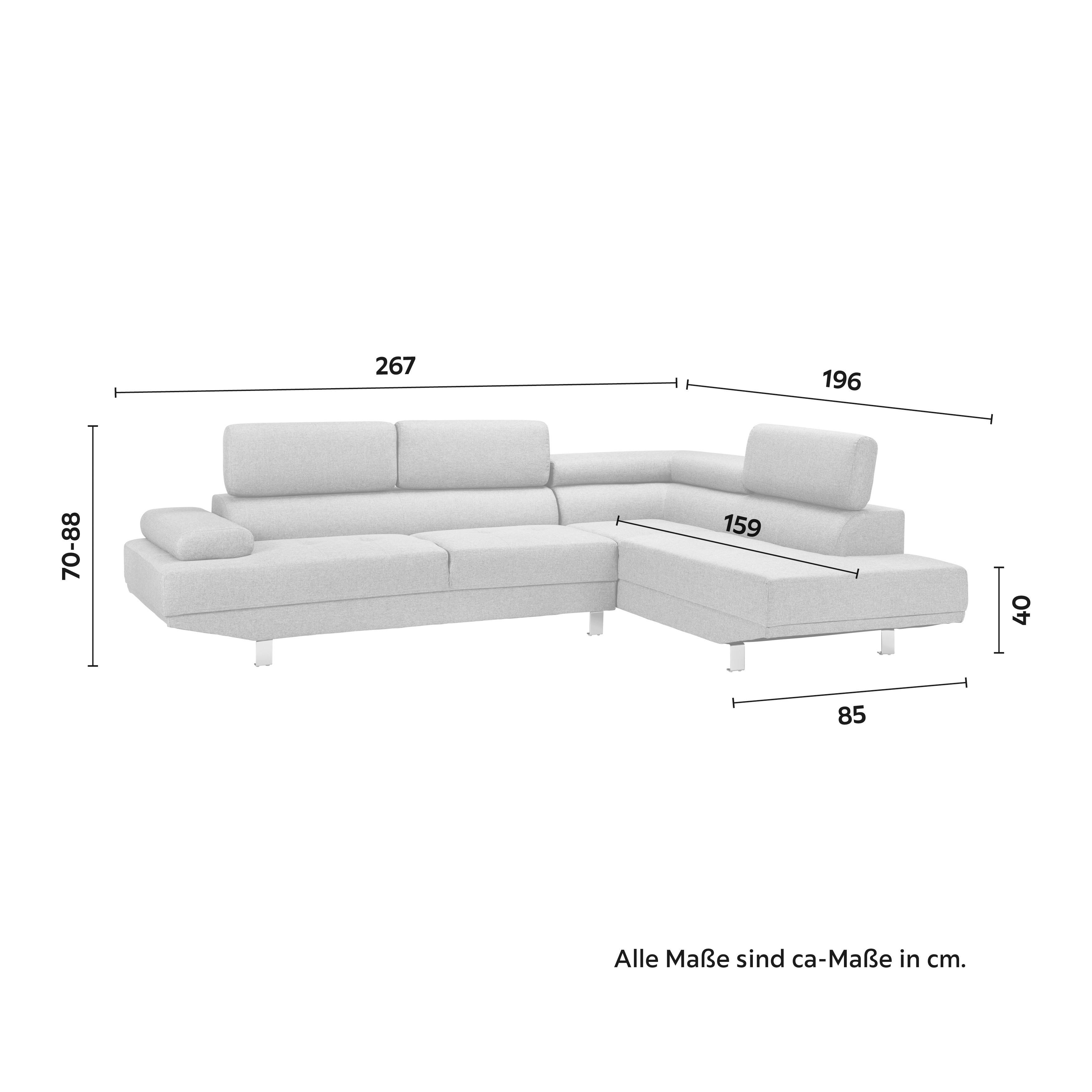 HÖRNSOFFA EMELY - ljusgrå/kromfärg, Modern, metall/trä (267/196cm) - Bessagi Home