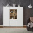 Highboard in Weiß/Eichefarben - Edelstahlfarben/Eichefarben, MODERN, Holzwerkstoff/Kunststoff (144/147/42cm) - Premium Living Highboard in Weiß/Eichefarben - Edelstahlfarben/Eichefarben, MODERN, Holzwerkstoff/Kunststoff (144/147/42cm) - Premium Living