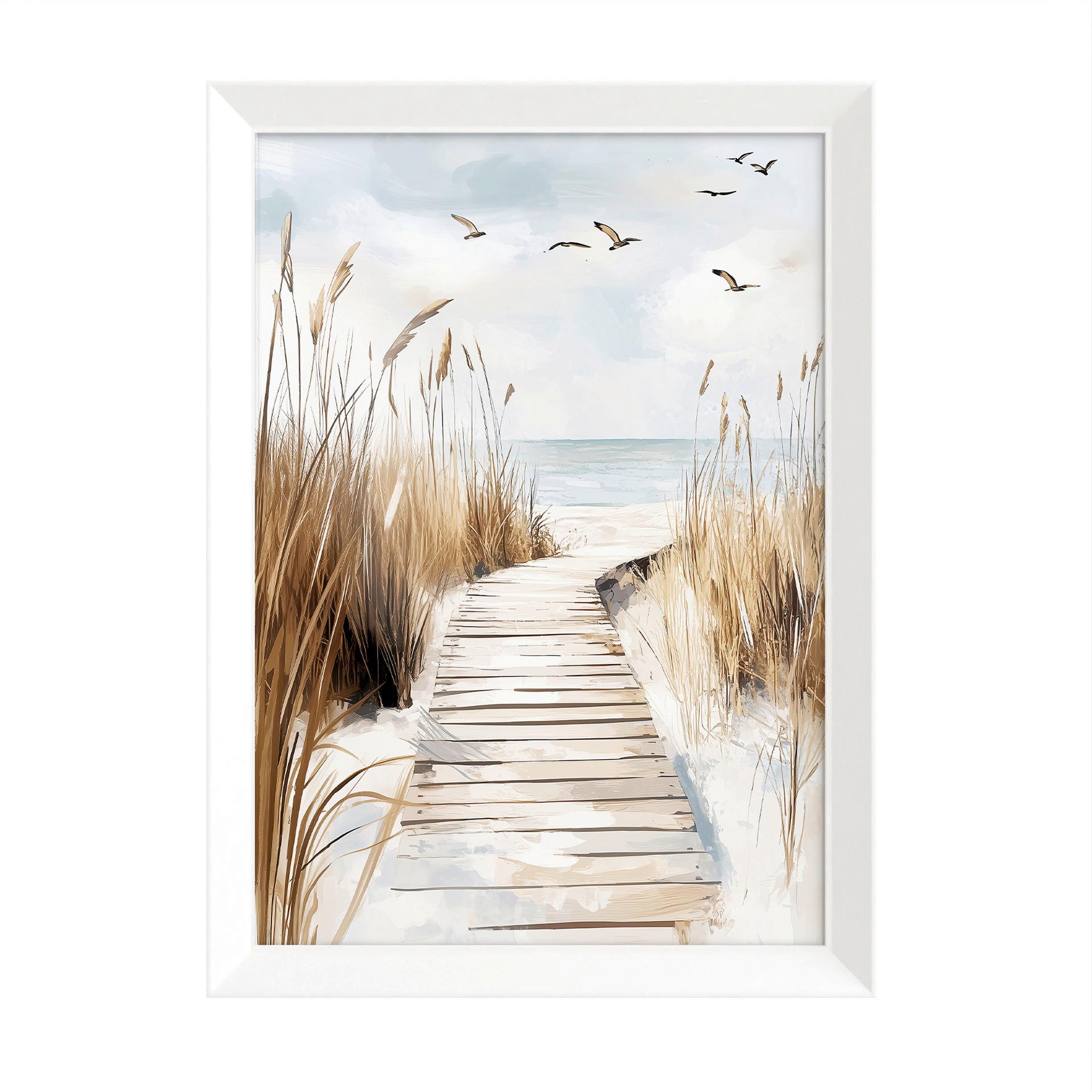 Druckgrafik Coastal Path Multicolor/Weiß ca. 75x56cm - Multicolor/Weiß, Basics, Holz/Papier (75/56/3cm)