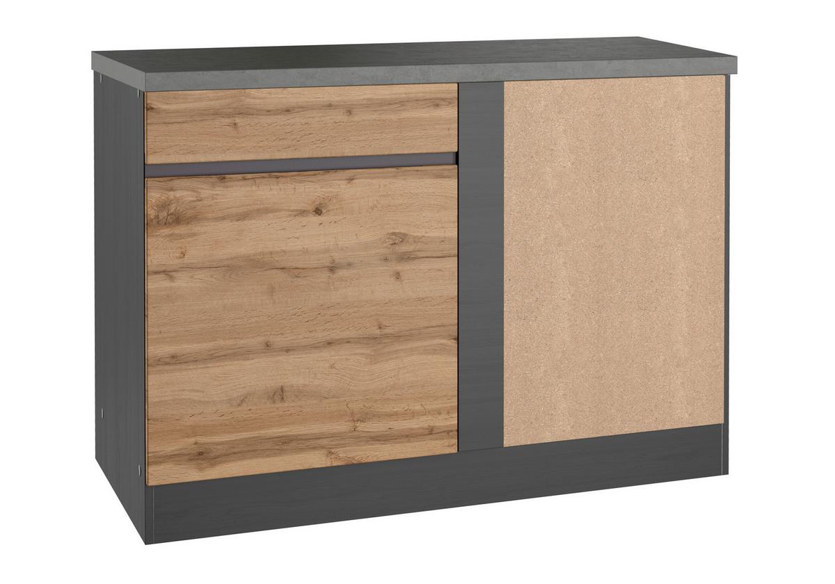 Eckunterschrank Turin ca. 120x86 cm Graphit/Eiche - Eiche Wotan/Graphitfarben, Design, Holzwerkstoff (120/86/60cm) - Held