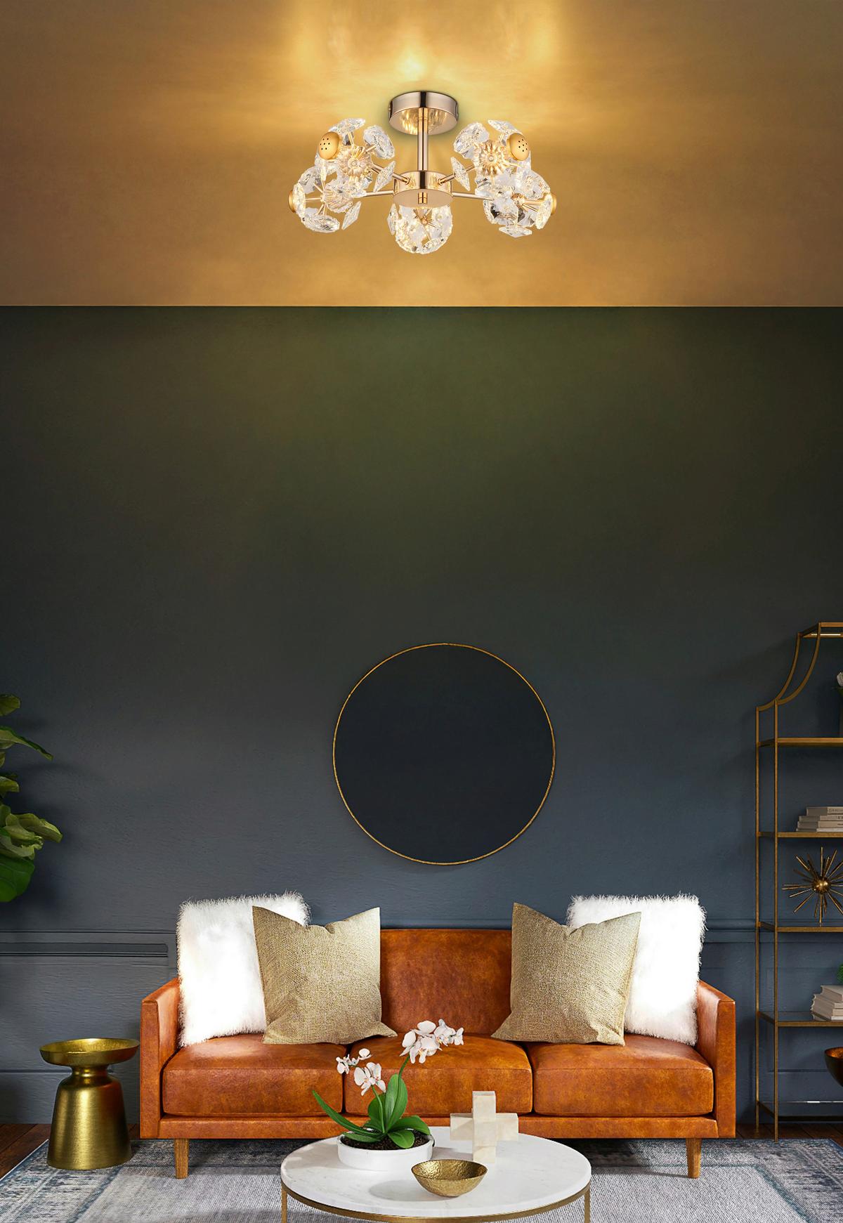 LED-DECKENLEUCHTE 16023D FLORIELLA - Klar/Goldfarben, Konventionell, Glas/Metall (50/22cm) - Globo