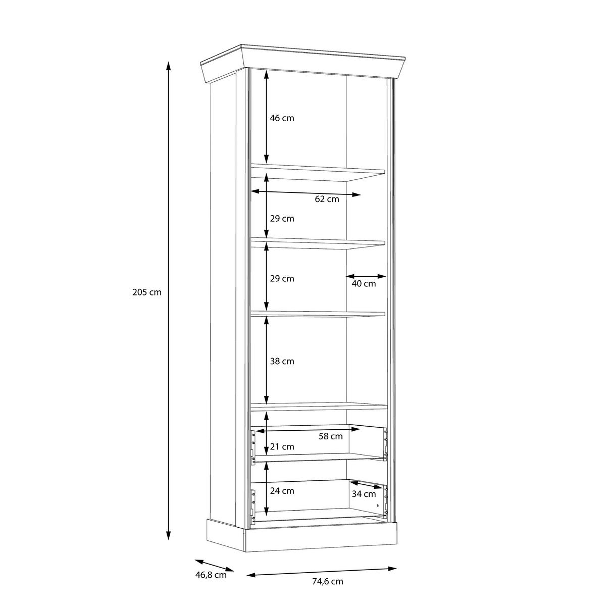 Vitrină CANNES - culoare lemn stejar, Romantik / Landhaus, plastic/sticlă (74/205/47cm) - Premium Living