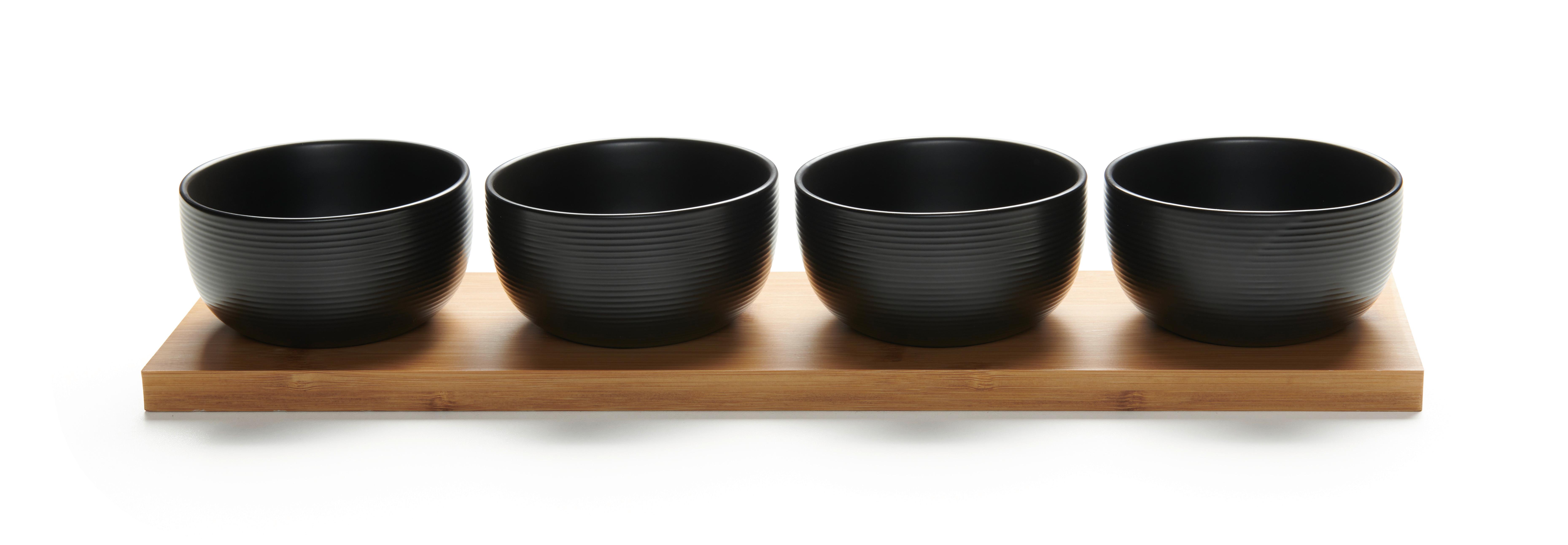 Dipschalenset Tapas 4 Schwarz, 9-teilig - Schwarz, Modern, Holz/Keramik (45/11.5/7.2cm) - Modern Living