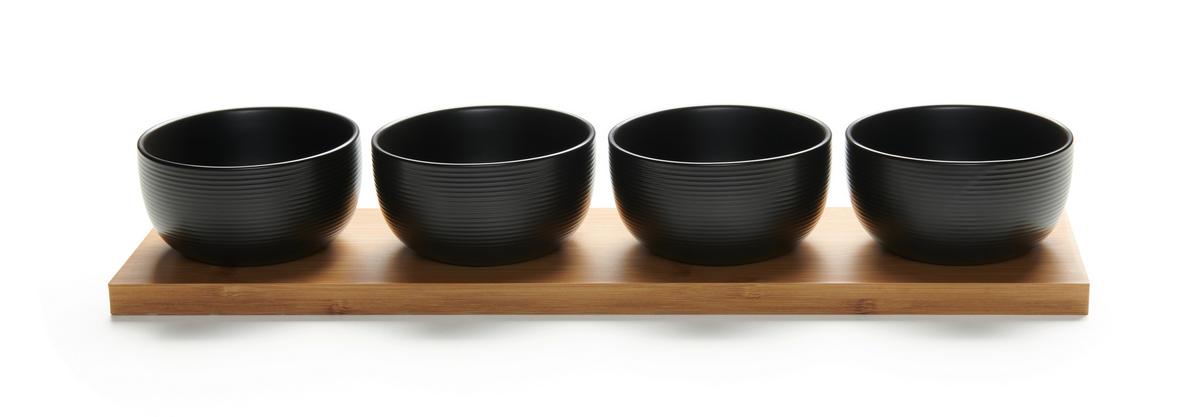 Dipschalenset Tapas 4 Schwarz, 9-teilig - Schwarz, MODERN, Holz/Keramik (45/11.5/7.2cm) - Modern Living