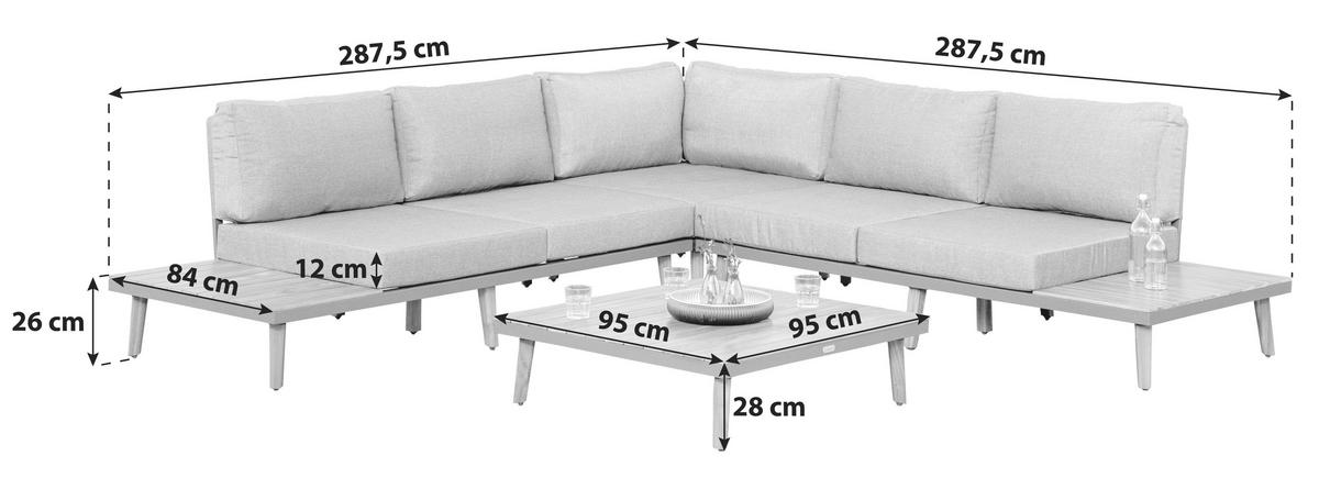 Lounge Garnitura Athen, Masivno - siva/barve grafita, Konvencionalno, kovina/tekstil (287,5/28/287,5cm) - Gardenson