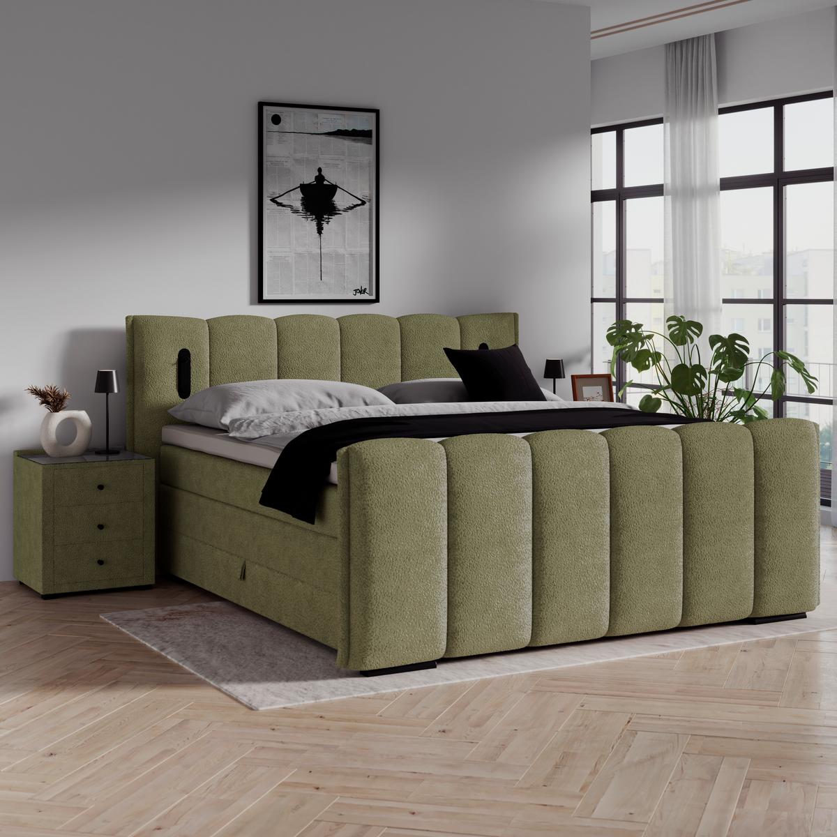 Boxspring Krevet Elysia - zelena/crna, Trend, drvni materijal/drvo (200/220cm) - Premium Living