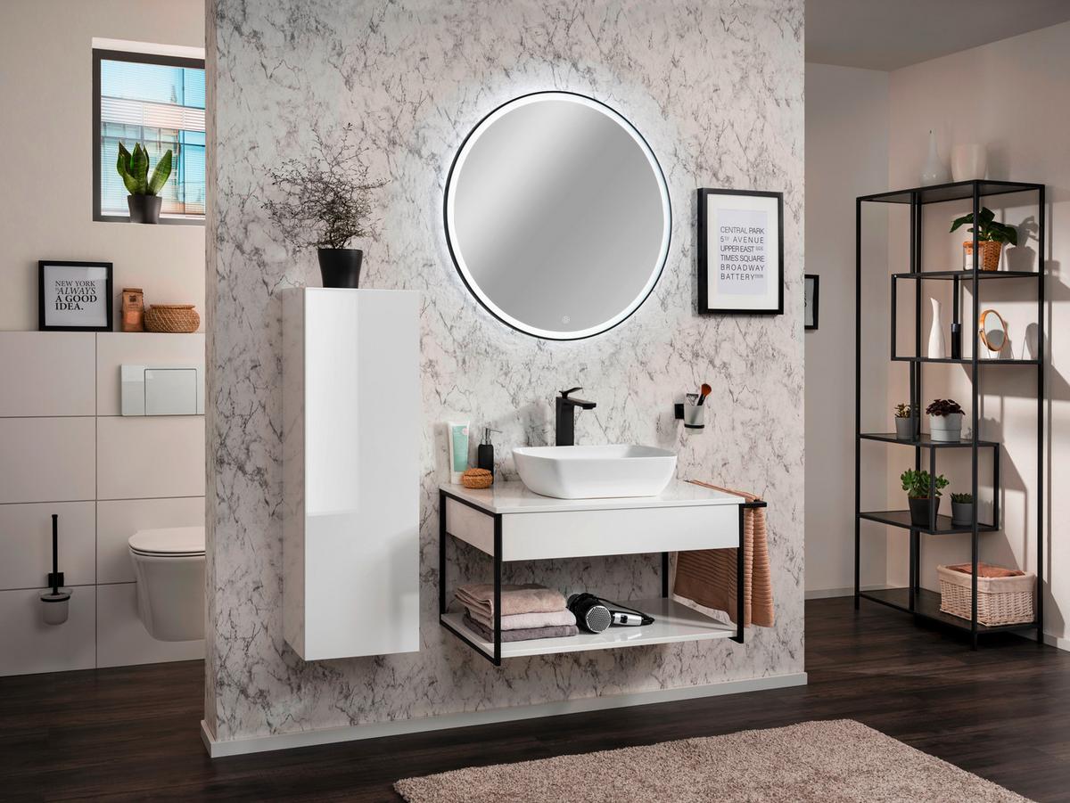 Waschtischunterschrank "New Yo rk", Weiß B: 88 cm hängend - Schwarz/Weiß, MODERN, Holzwerkstoff/Metall (87,5/43,5/47,5cm) - MID.YOU