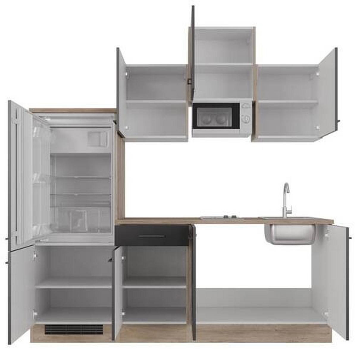 Kuhinjski Blok Capri, Črna, Hrast - črna/barve hrasta, Moderno, kovina/leseni material (210cm) - FlexWell