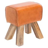 Hocker WL5.108 ca. 40x47 cm Braun/Echtleder - Braun, Natur, Leder/Holz (40/47/30cm) - MID.YOU