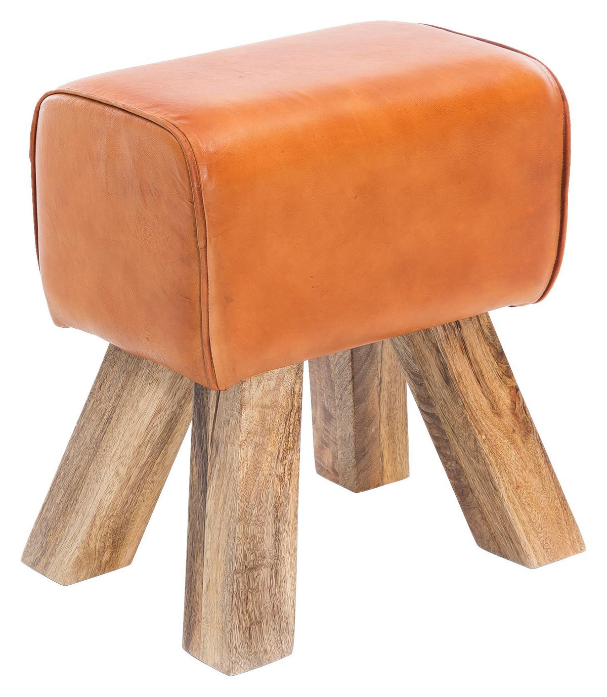 Hocker WL5.108 ca. 40x47 cm Braun/Echtleder - Braun, Natur, Leder/Holz (40/47/30cm) - MID.YOU