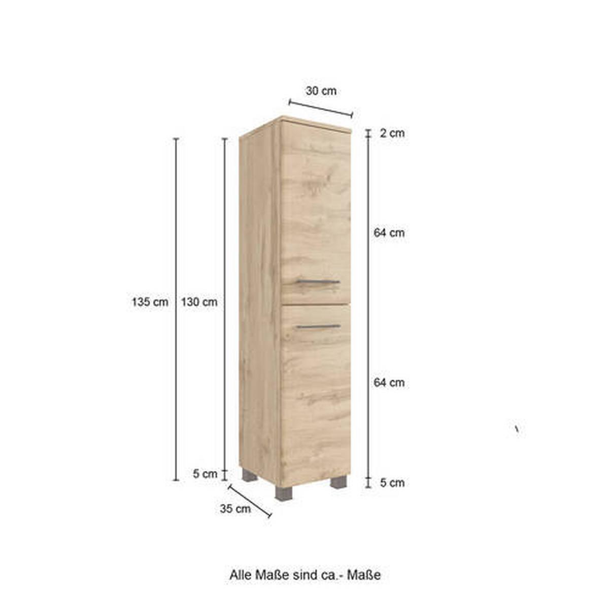 MIDISCHRANK MANCHESTER - Eichefarben/Schwarz, MODERN, Holzwerkstoff/Metall (30/130/35cm) - Held