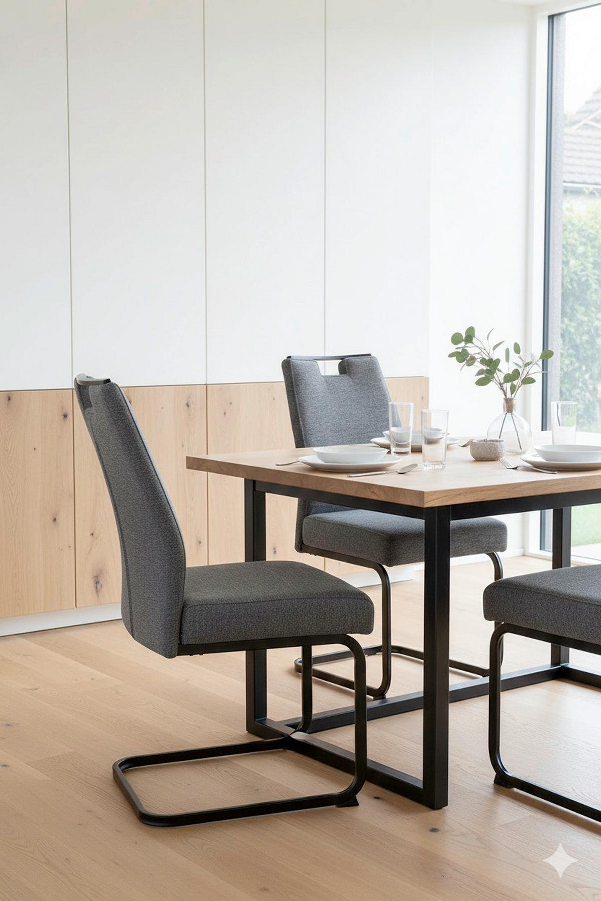 SCHWINGSTUHL-SET KERSTIN II S 4ER-SET - Anthrazit/Schwarz, MODERN, Textil/Metall (47/100/64cm) - P & B