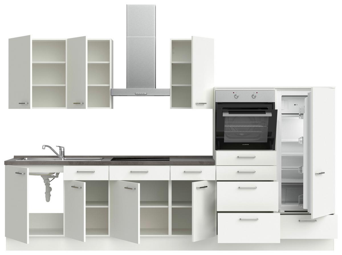 Küchenblock Touch Low m. Geräten Weiß - Schieferfarben/Edelstahlfarben, MODERN, Holzwerkstoff/Metall (330cm) - Nobilia