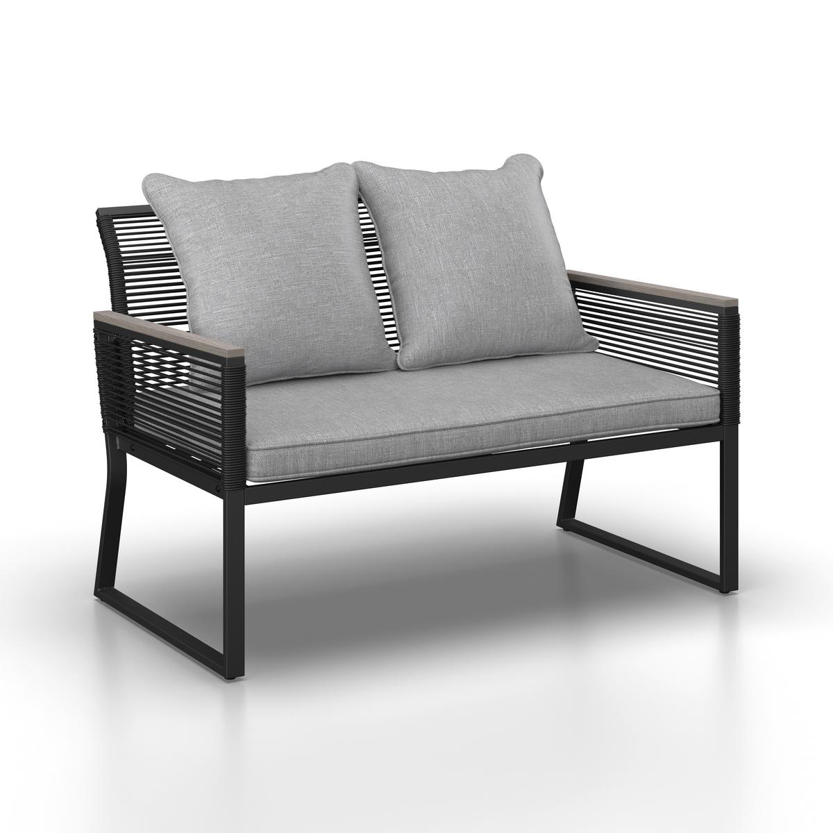 Loungegarnitur Paulina Hellgr. Metall/Textil - Hellgrau/Schwarz, Modern, Glas/Kunststoff (106/74/70,5cm) - Bessagi Garden