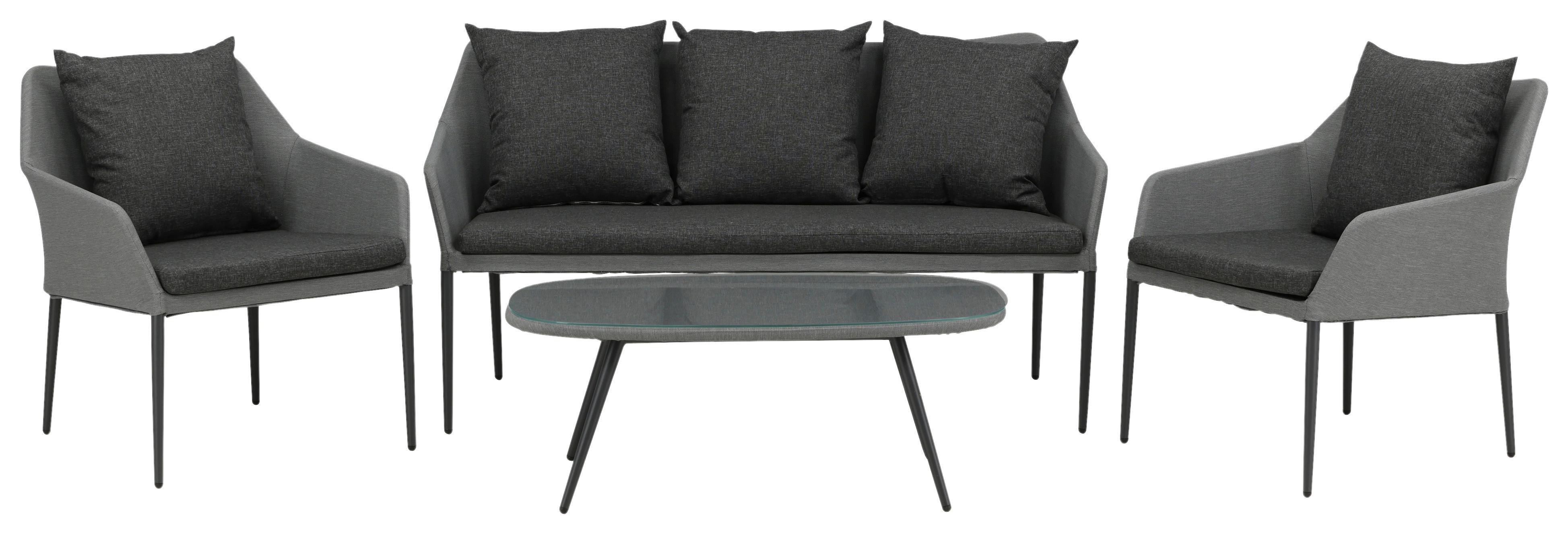 Loungegarnitur Spoga 4-tlg. Grau/Schwarz - Schwarz/Grau, KONVENTIONELL, Textil/Metall - Gardenson