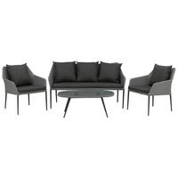 Loungegarnitur Spoga 4-tlg. Grau/Schwarz - Schwarz/Grau, KONVENTIONELL, Textil/Metall - Gardenson