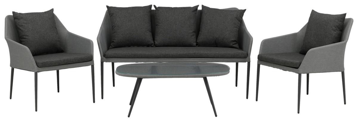 Loungegarnitur Spoga 4-tlg. Grau/Schwarz - Schwarz/Grau, KONVENTIONELL, Textil/Metall - Gardenson