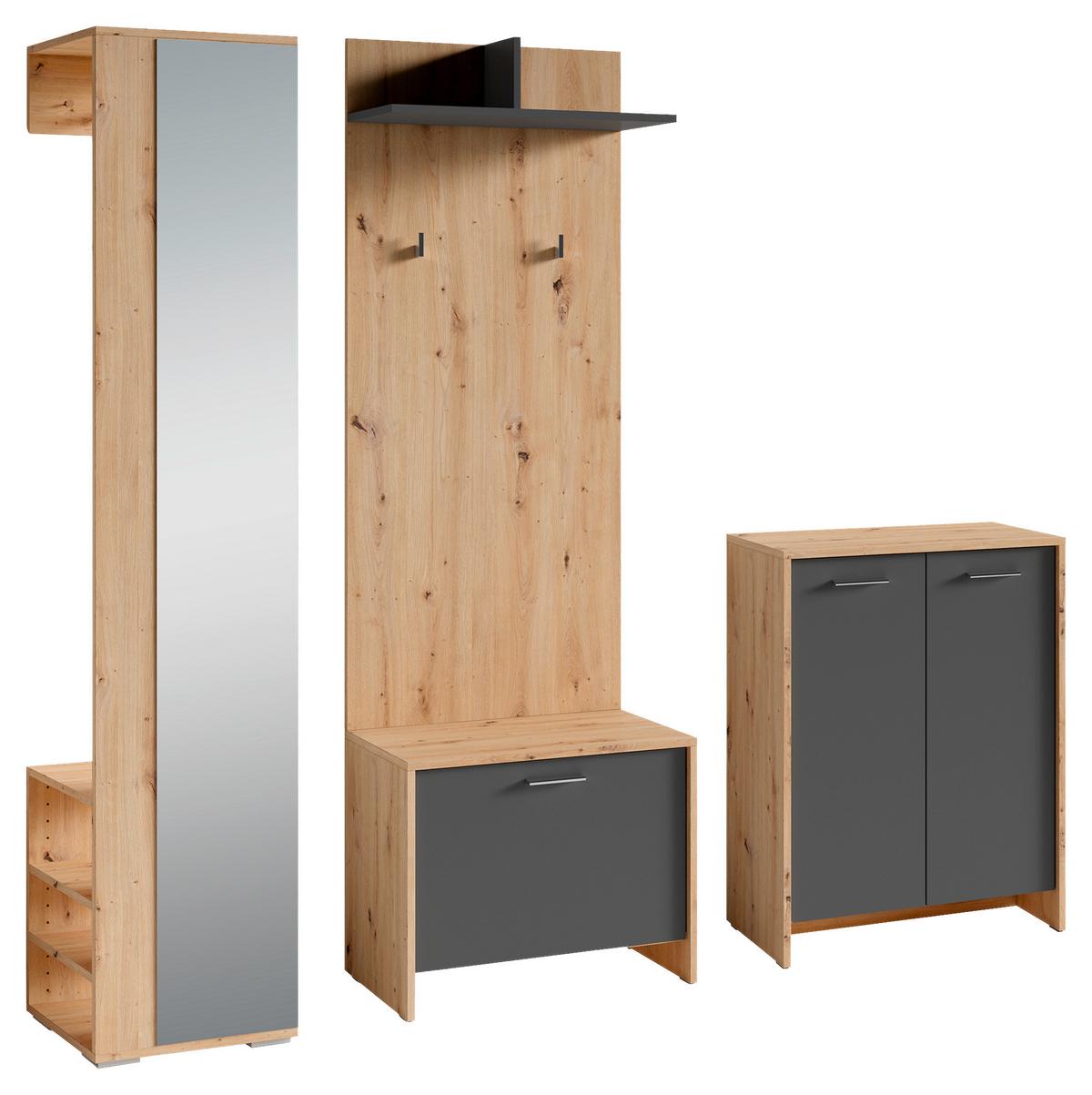 Garderobe Ben 4-tlg. Eiche Artisan/Anthrazit - Anthrazit/Eiche Artisan, Design, Holzwerkstoff (40/184/35cm) - MID.YOU