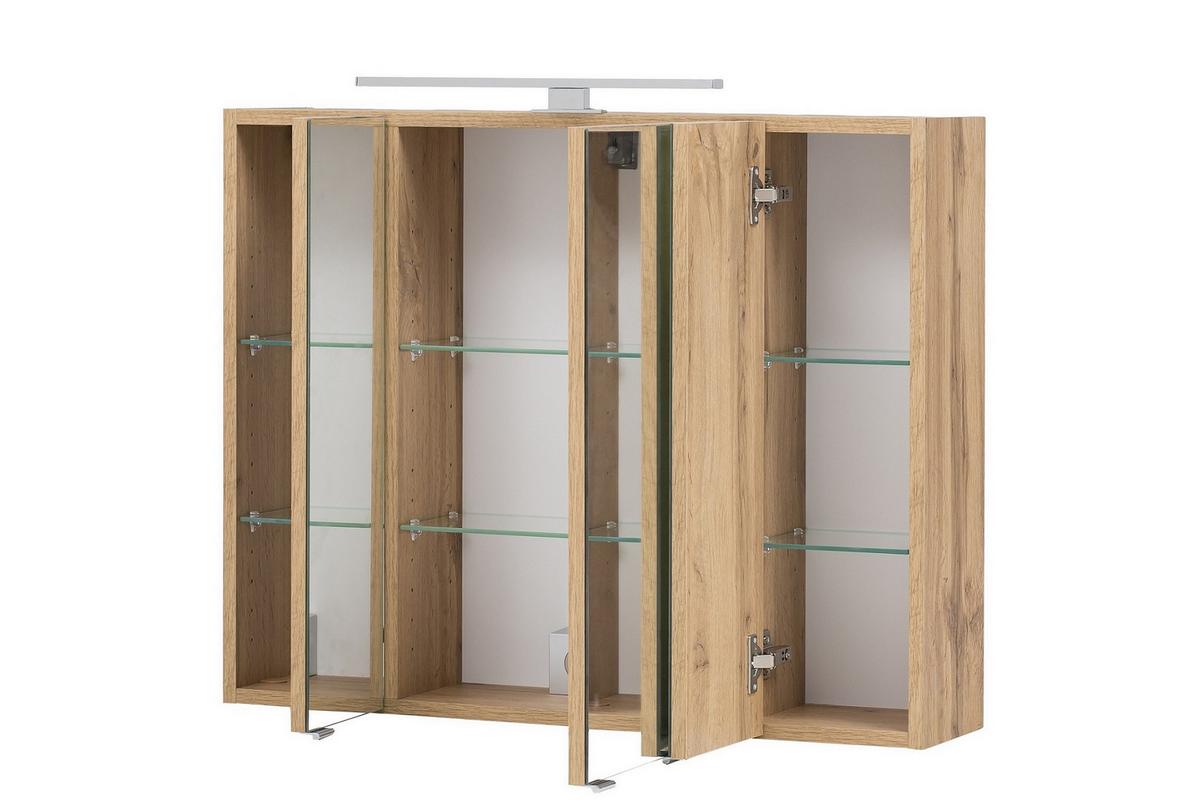 Spiegelschrank Helsinki mit LED 3-türig ca. 80x64x20 cm - Chromfarben, KONVENTIONELL, Glas/Holzwerkstoff (80/64/20cm) - Held