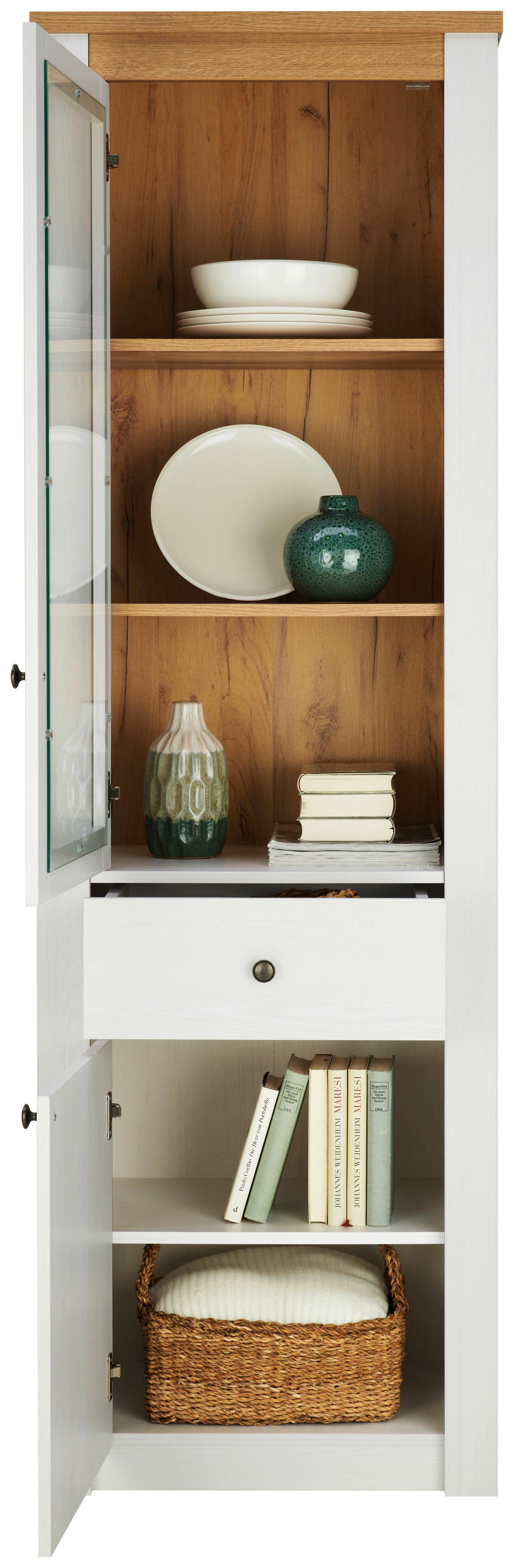 Vitrina Rovigio, Barva Macesna, Bela - bela/barve macesna, Konvencionalno, kovina/umetna masa (62/196/42cm) - Landscape