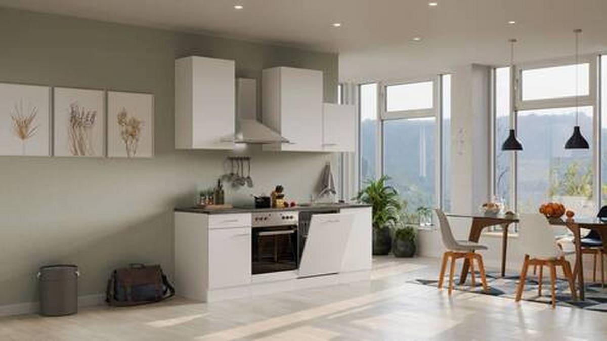 Kuhinjski Blok Lucca - bela/barve aluminija, Moderno, umetna masa/leseni material (220cm) - FlexWell