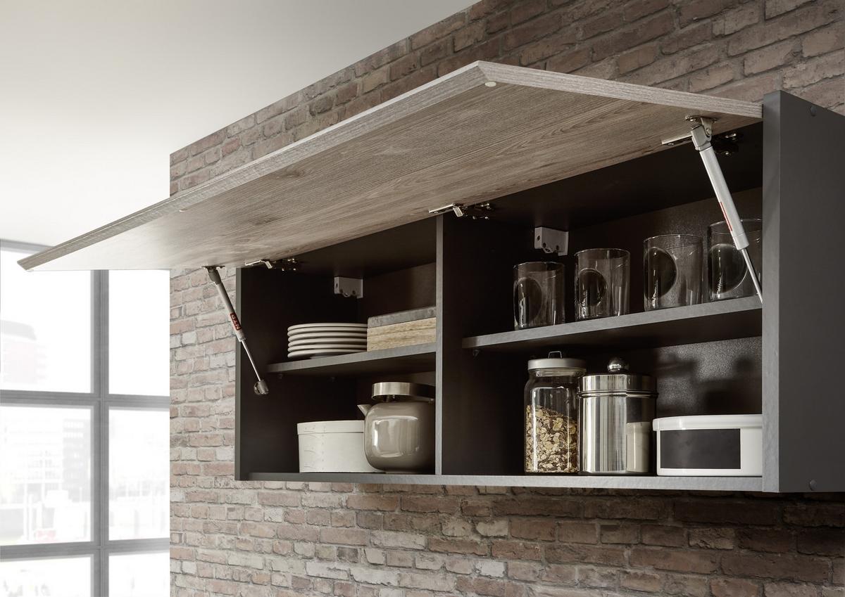 MEBLE KUCHENNE BEZ SPRZĘTÓW LESS 4 - kolor dębowy/antracytowy, Modern, materiał drewnopochodny (210/150cm) - Carryhome