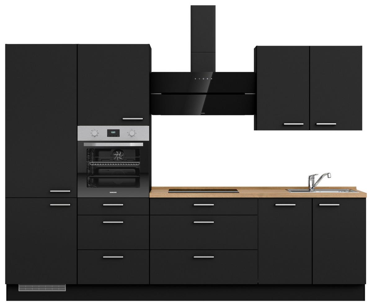 Küchenblock Touch High m. Geräten Schwarz - Edelstahlfarben/Eichefarben, MODERN, Holzwerkstoff/Metall (300cm) - Nobilia