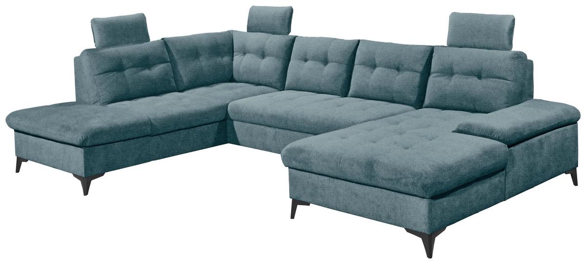 Wohnlandschaft Durban U ca. 218x324x170 cm Eisblau - Blau/Schwarz, KONVENTIONELL, Kunststoff/Textil (218/324/170cm) - MID.YOU