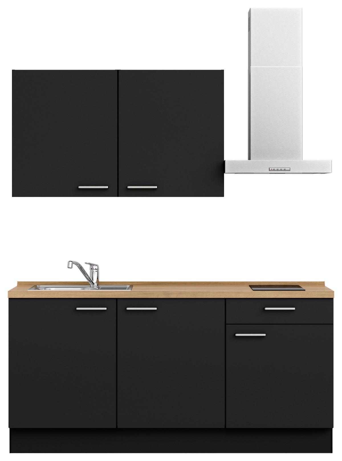 Küchenblock Touch Low m. Geräten Schwarz - Edelstahlfarben/Eichefarben, MODERN, Holzwerkstoff/Metall (180cm) - Nobilia