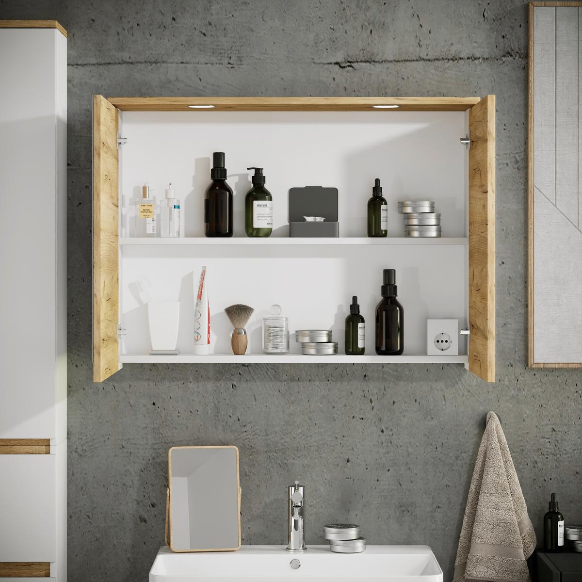 Spiegelschrank Cosila - Honigeiche/Weiss, Trend, Glas/Holzwerkstoff (80/59/23cm) - MID.YOU