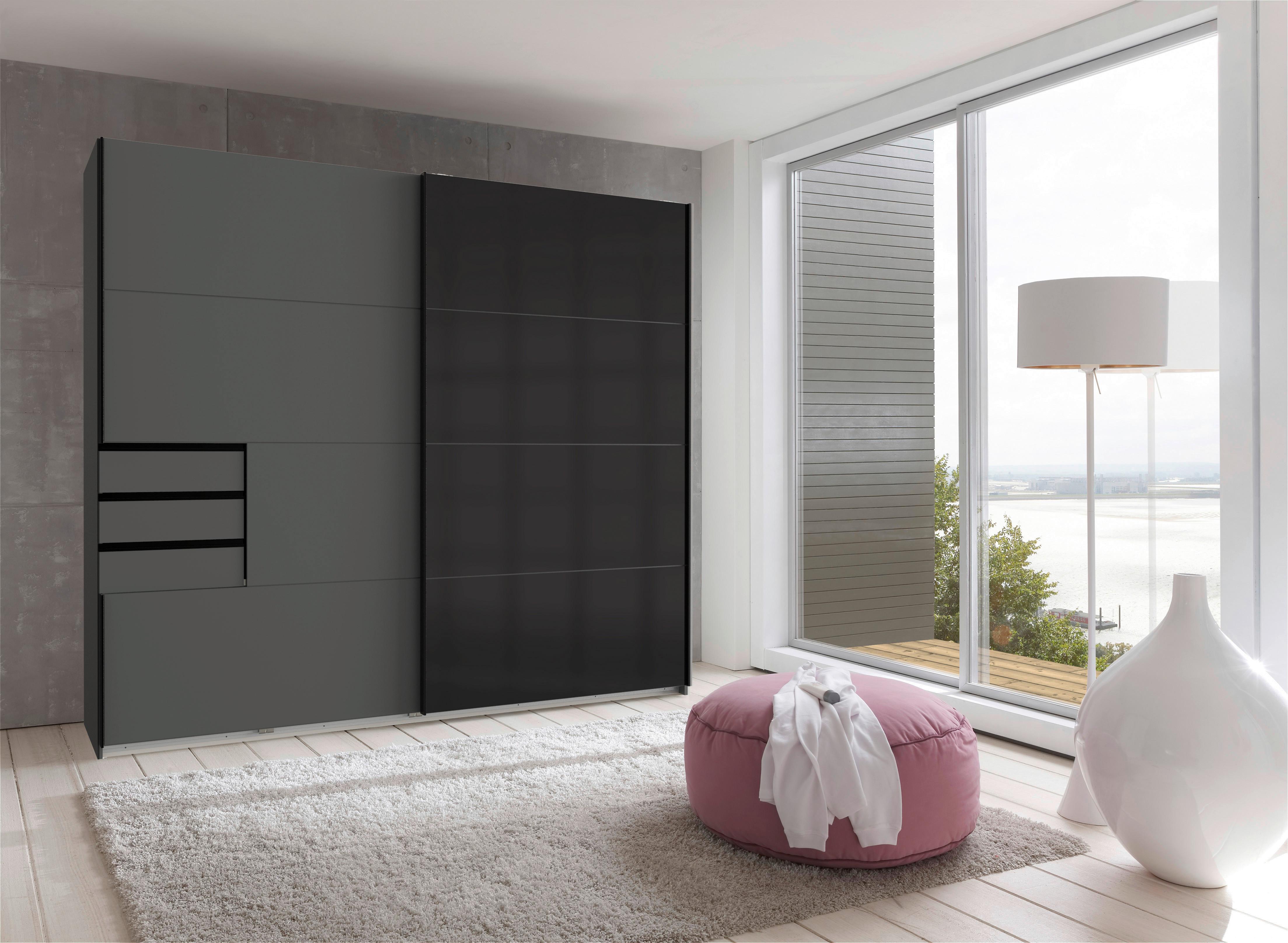 Tolóajtós Szekrény Saigon - grafitszürke/fekete, Konventionell, faalapú anyag/Üveg (225/208/64cm) - Premium Living