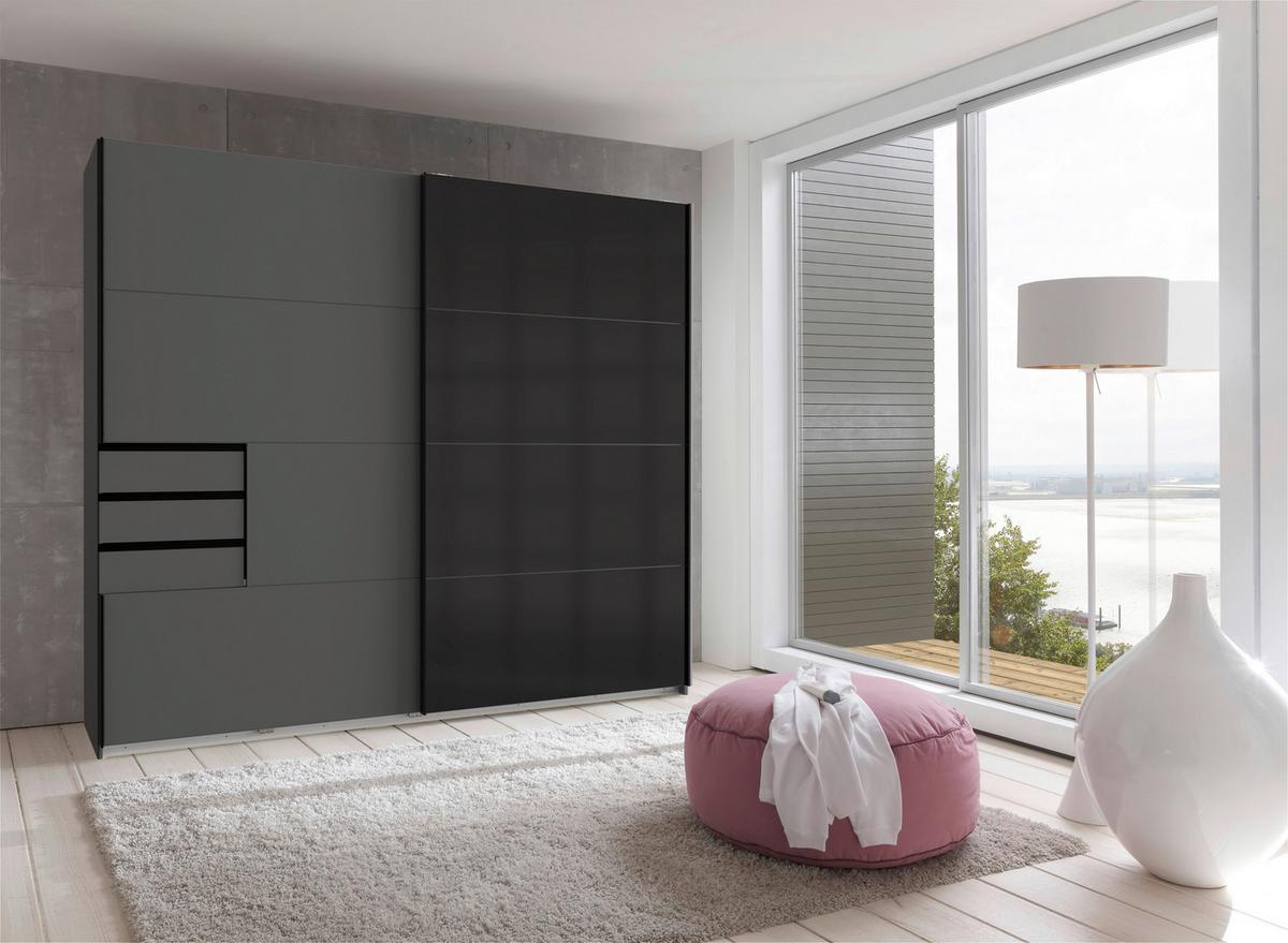 Schwebetürenschrank Saigon in Graphitfarben/Schwarz - Graphitfarben/Schwarz, KONVENTIONELL, Glas/Holzwerkstoff (225/208/64cm) - Premium Living