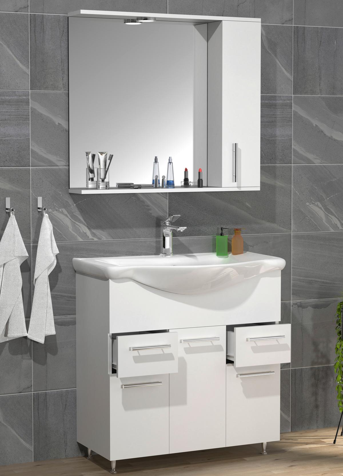 BADEZIMMER LISALO XL - Weiss/Silberfarben, Modern, Glas/Keramik (75cm) - MID.YOU