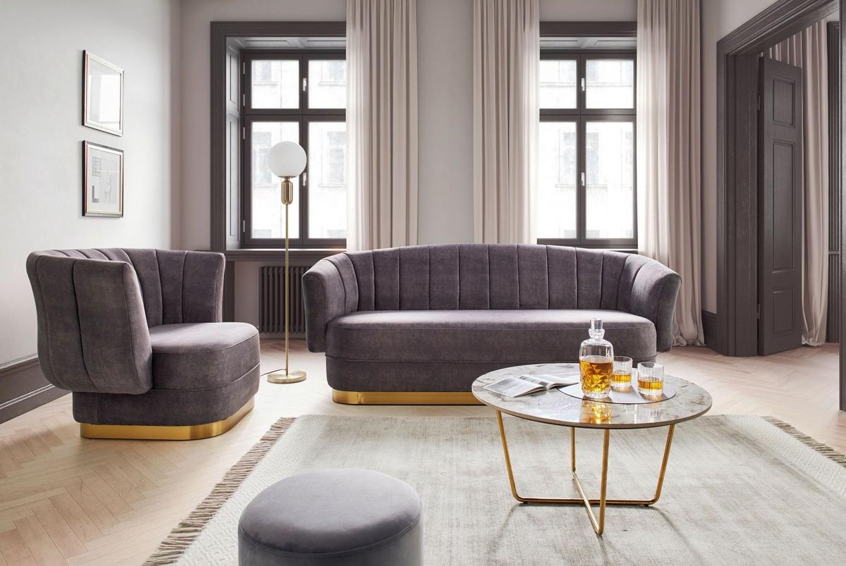 Sessel Arabella Grau Samt - Graubraun/Goldfarben, MODERN, Holz/Textil (120/90/85cm) - Bessagi Home
