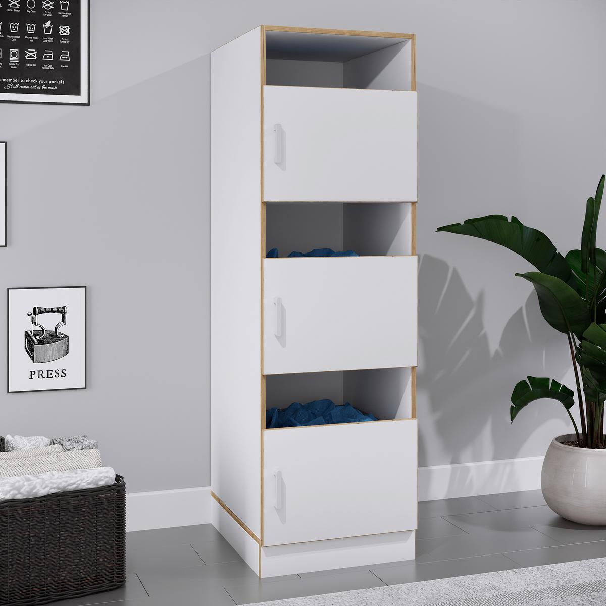 Wäscheschrank Rislo - Honigeiche/Weiss, Trend, Holzwerkstoff/Kunststoff (50/162/60cm) - MID.YOU