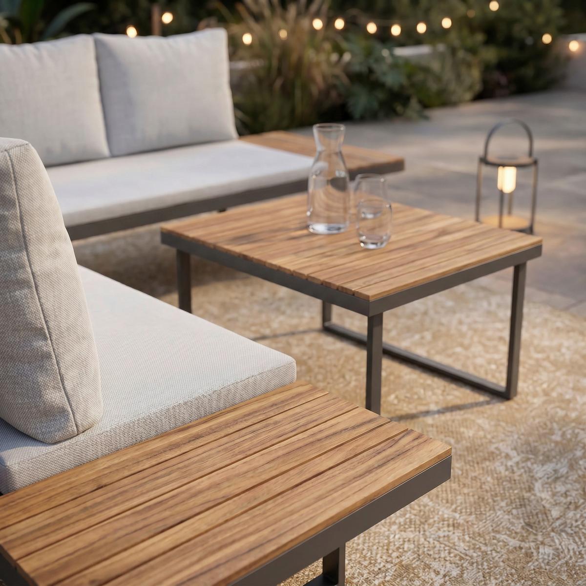 Loungegarnitur Elia Hellgrau Outdoorstoff/Metall/Holz - Hellgrau, MODERN, Holz/Textil (236,5/75/236,5cm) - Bessagi Garden