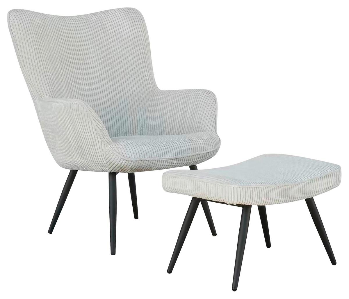 Hocker Uta Elfenbein Cord - Elfenbein/Schwarz, Basics, Textil/Metall (60/39/41cm) - MID.YOU