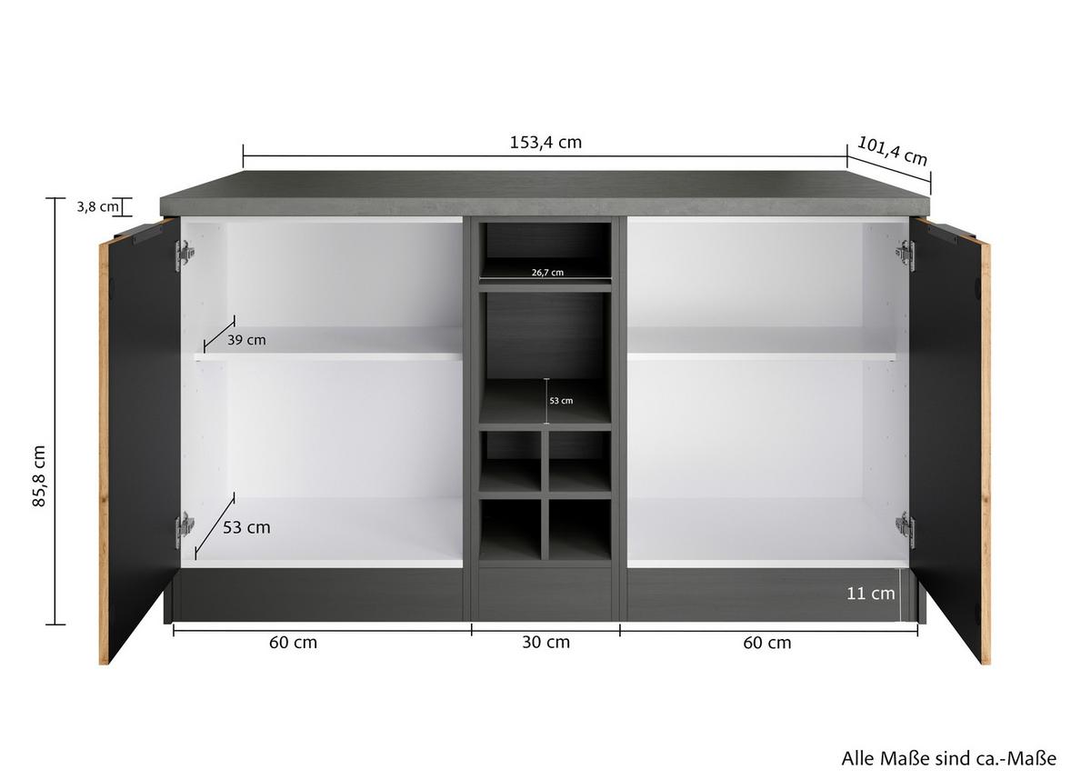 Kücheninsel Liverpool Typ 1 Eiche - Schieferfarben/Eiche Wotan, Basics, Holzwerkstoff/Metall (153/86/101cm) - Held